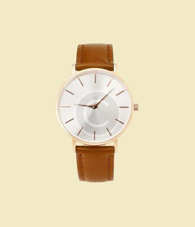 Brown leather strap minimalist watch