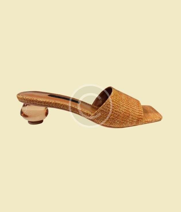 Woven tan mule heels