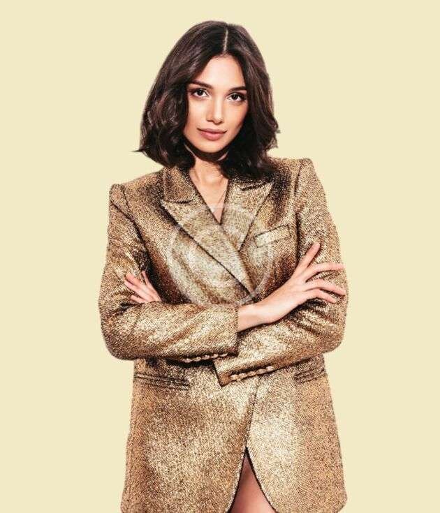 Gold textured blazer set
